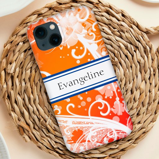 Vrolijke sinaasappel & witte bloemen, wervelingen Case-Mate iPhone case