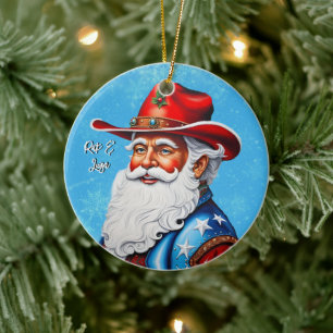 Vrolijke Sinterklaas in een Western Pet Kerst Keramisch Ornament