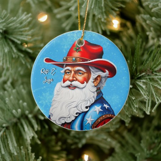 Vrolijke Sinterklaas in een Western Pet Kerst Keramisch Ornament (Boom)