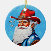 Vrolijke Sinterklaas in een Western Pet Kerst Keramisch Ornament (Voorkant)