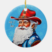 Vrolijke Sinterklaas in een Western Pet Kerst Keramisch Ornament (Achterkant)