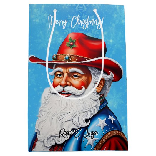Vrolijke Sinterklaas in een Western Pet Kerst Medium Cadeauzakje (Voorkant)