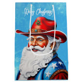 Vrolijke Sinterklaas in een Western Pet Kerst Medium Cadeauzakje (Achterkant)