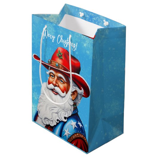 Vrolijke Sinterklaas in een Western Pet Kerst Medium Cadeauzakje (Achterkant Gekanteld)