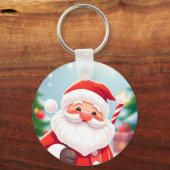 Vrolijke Sinterklaas met een snoepstok Sleutelhanger (Achterkant)