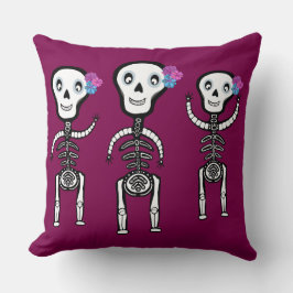 Vrolijke skeletten met bloemen Tas Kussen