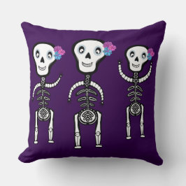 Vrolijke skeletten met bloemen Tas Kussen