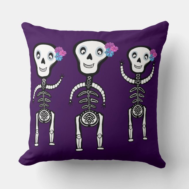Vrolijke skeletten met bloemen Tas Kussen (Voorkant)