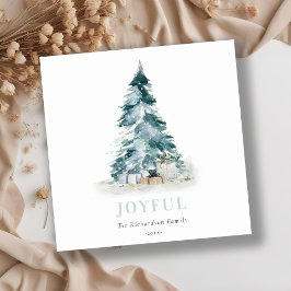 Vrolijke Sneeuw Waterverf Pijnboom Kerstboom Cadea Feestdagenkaart