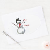 vrolijke sneeuwman bovenaan ovale sticker (Envelop)
