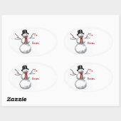 vrolijke sneeuwman bovenaan ovale sticker (Vel)