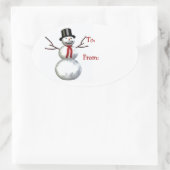 vrolijke sneeuwman bovenaan ovale sticker (Tas)