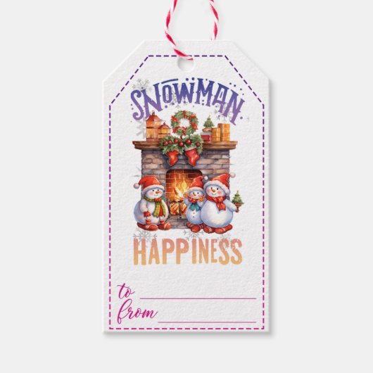 Vrolijke sneeuwman cadeau label voor feestdagen cadeaulabel (Voorkant)