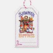 Vrolijke sneeuwman cadeau label voor feestdagen cadeaulabel (Achterkant)