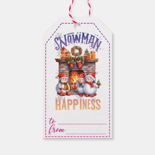 Vrolijke sneeuwman cadeau label voor feestdagen cadeaulabel (Achterkant)
