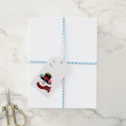 Vrolijke Sneeuwman Cadeaulabel (Met Touw)