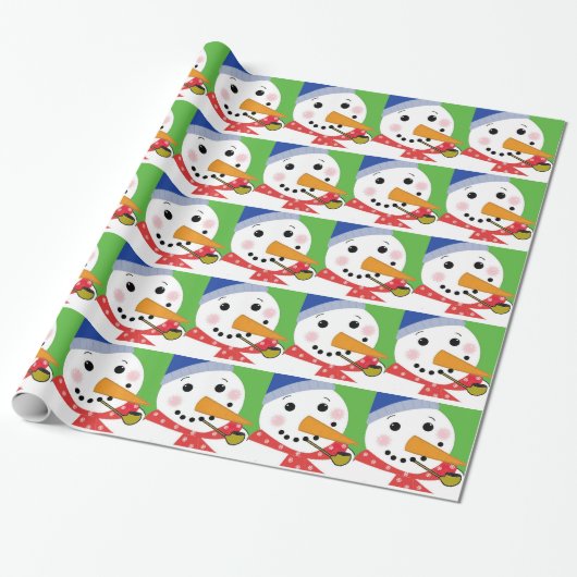 Vrolijke Sneeuwman Cadeaupapier (Uitgerold)