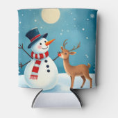 Vrolijke sneeuwman en rendier blikjeskoeler (Voorkant)
