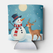 Vrolijke sneeuwman en rendier blikjeskoeler (Achterkant)