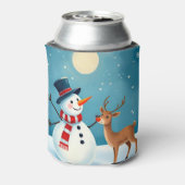 Vrolijke sneeuwman en rendier blikjeskoeler (Blikje Achterkant)