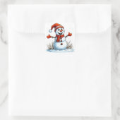 Vrolijke sneeuwman gekleed in het Pet Vierkante Sticker (Tas)