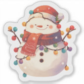 Vrolijke sneeuwman gekleed in licht sticker (Voorkant)
