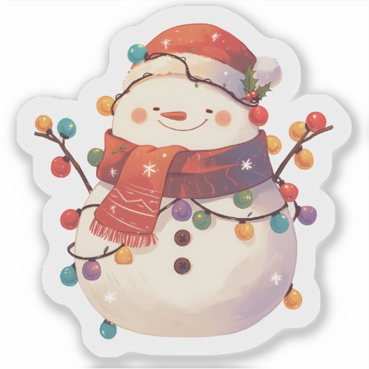 Vrolijke sneeuwman gekleed in licht sticker (Voorkant)