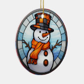 Vrolijke Sneeuwman Glas in lood Ornament (Rechts)