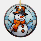 Vrolijke Sneeuwman Glas in lood Ornament (Achterkant)