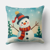 Vrolijke sneeuwman in het winterlandschap kussen (Achterkant)