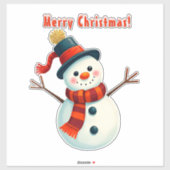 Vrolijke sneeuwman in het winterlandschap sticker (Vel)