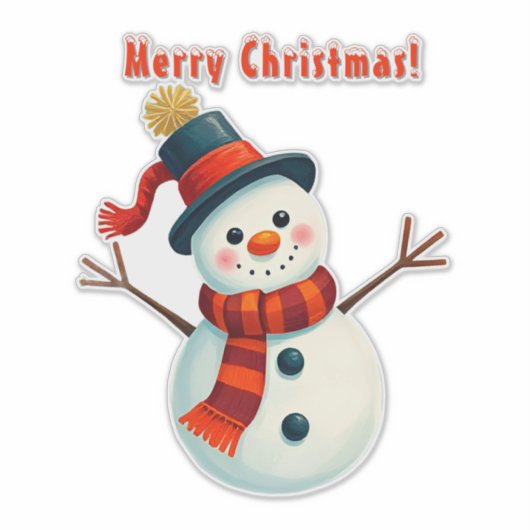 Vrolijke sneeuwman in het winterlandschap sticker (Voorkant)