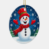 Vrolijke sneeuwman in rode sjaal en Pet Keramisch Ornament (Rechts)