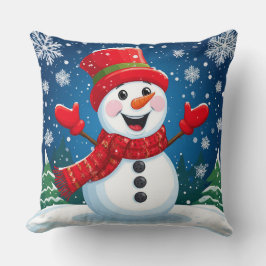 Vrolijke sneeuwman in rode sjaal en Pet Kussen