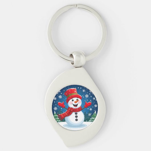 Vrolijke sneeuwman in rode sjaal en Pet Sleutelhanger (Voorkant)