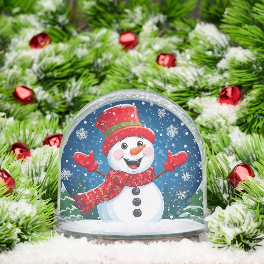 Vrolijke sneeuwman in rode sjaal en Pet Sneeuwbol (Kerstmis)