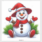 Vrolijke sneeuwman in rood gekleed met Pet Sticker (Vel)
