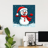Vrolijke sneeuwman in Santa Hat met sjaal Poster (Thuiskantoor)