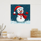 Vrolijke sneeuwman in Santa Hat met sjaal Poster (Keuken)