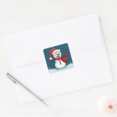 Vrolijke sneeuwman in Santa Hat met sjaal Vierkante Sticker (Envelop)