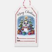 Vrolijke sneeuwman kerst label cadeaulabel (Achterkant)