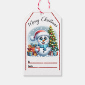 Vrolijke sneeuwman kerst label cadeaulabel (Voorkant)