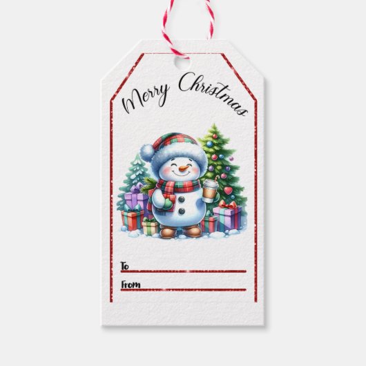 Vrolijke sneeuwman kerst labels! cadeaulabel (Voorkant)