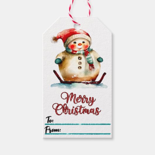 Vrolijke sneeuwman kerst labels! cadeaulabel (Voorkant)