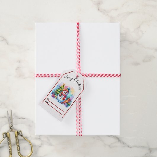 Vrolijke sneeuwman kerst labels cadeaulabel (Met Touw)