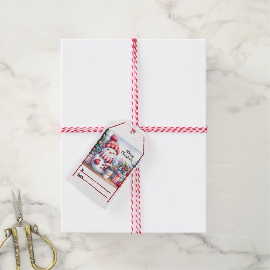 Vrolijke sneeuwman kerst labels cadeaulabel (Met Touw)