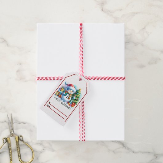 Vrolijke sneeuwman kerst labels cadeaulabel (Met Touw)