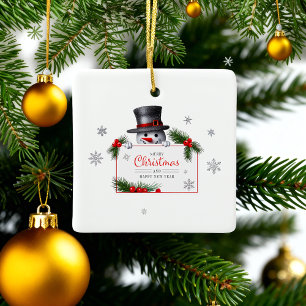 Vrolijke Sneeuwman Kerst Nieuwjaar Groeten Keramisch Ornament