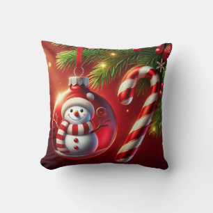 Vrolijke Sneeuwman kerstdecoratie Kussen