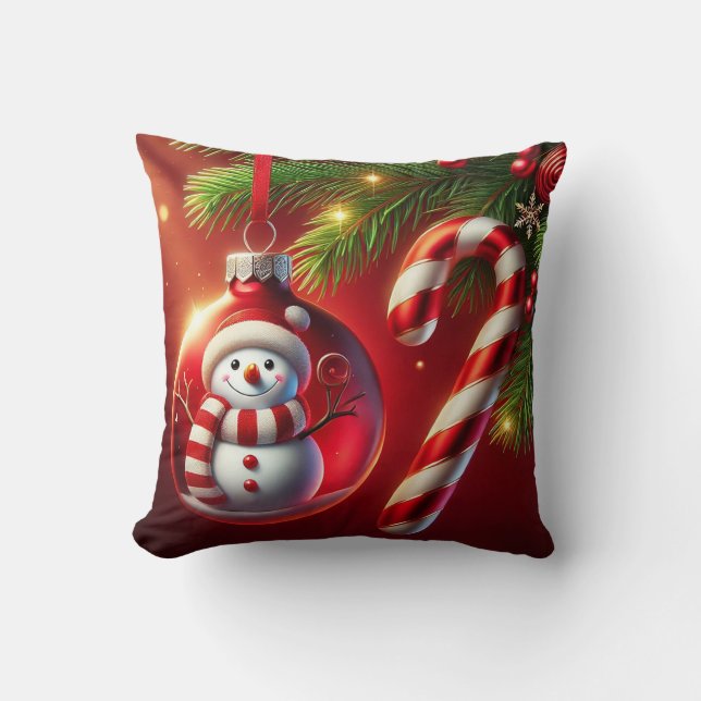Vrolijke Sneeuwman kerstdecoratie Kussen (Voorkant)